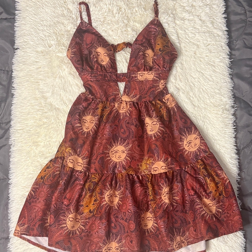 SHEIN Red/wine Sun Pattern Mini Dress
